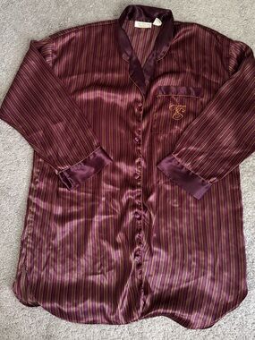 Vintage Victoria's Secret Burgundy Striped Satin Sleep Shirt